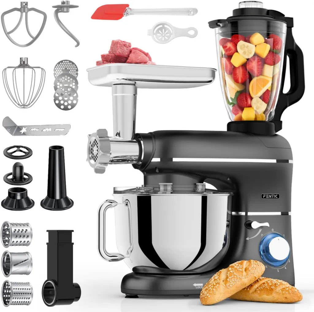Robot Culinaire 6 en 1 Multifonction 2000W - Mixeur, Hachoir ¨¤ Viande, Blender 1,5L, Emporte-pi¨¨ce, Accessoires Complets - Bol 6,2L, Fouet, Crochet, Batteur (Noir)