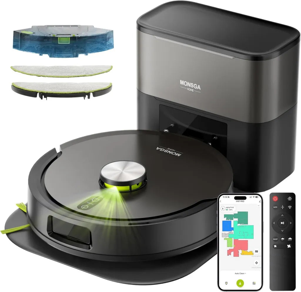 Aspirateur Robot MONSGA 8000Pa avec Auto-Vidage 4L, Navigation LDS, Anti-Emm¨ºlement, Contr?le App et Vocal