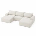 Canapé d'angle en tissu côtelé beige avec module réversible