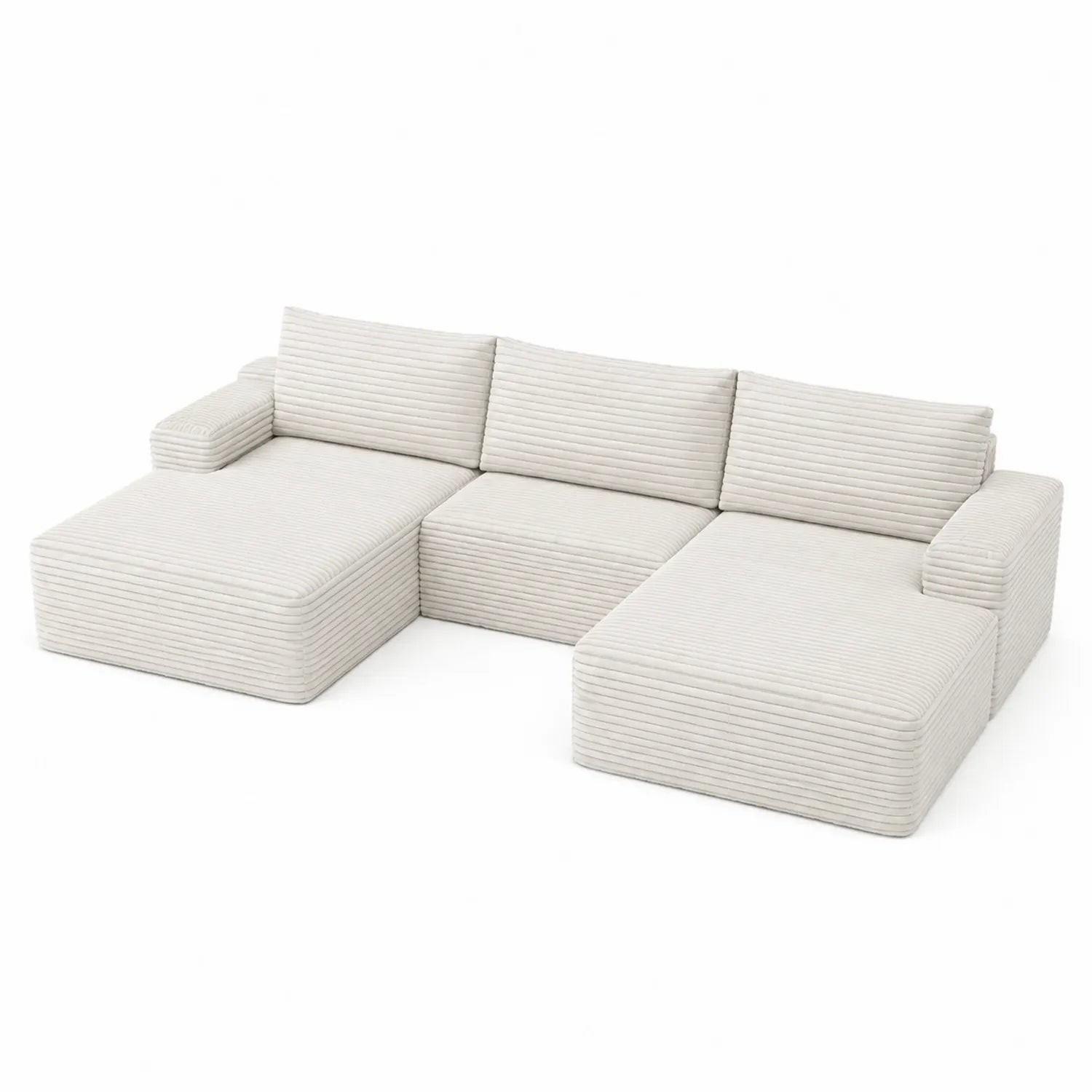 Canapé d'angle en tissu côtelé beige avec module réversible