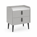 Table de chevet en bois avec tiroirs gris et plateau en marbre