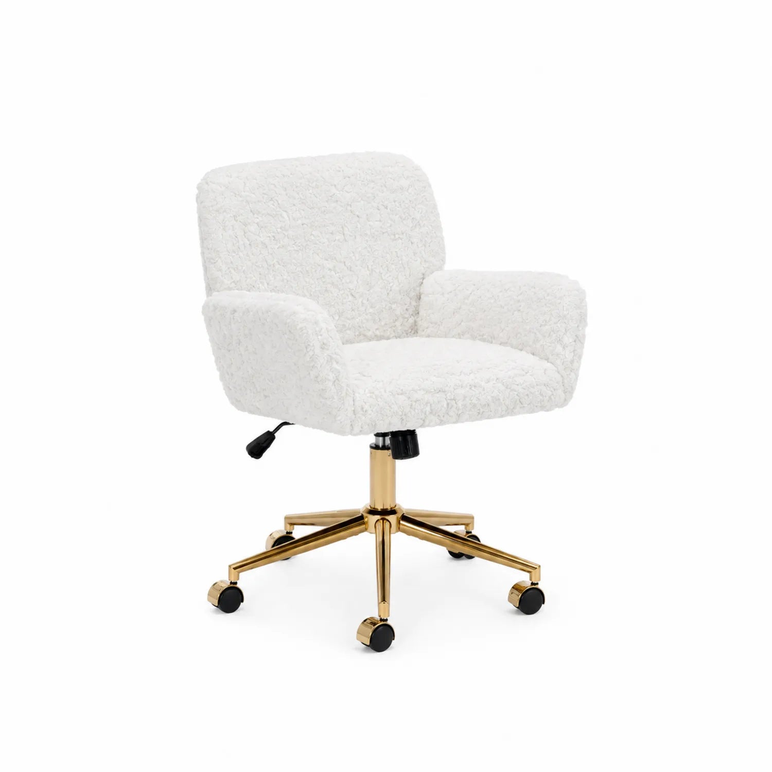 Chaise de bureau réglable en tissu peluche avec base en métal doré