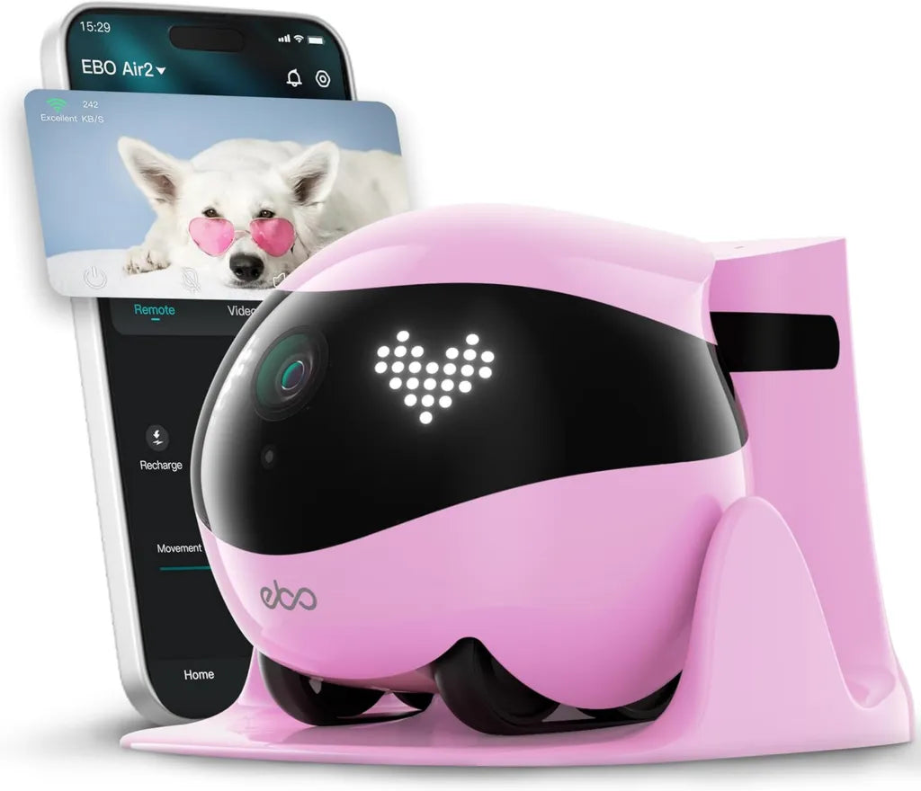 Cam¨¦ra Robotis¨¦e 2K Enabot EBO Air pour Animaux, Suivi AI, Recharge Auto, Stockage Local, Angle Large 137¡ã pour Chats et Chiens (Rose)