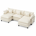 Canapé d'angle modulable en tissu beige avec méridiennes