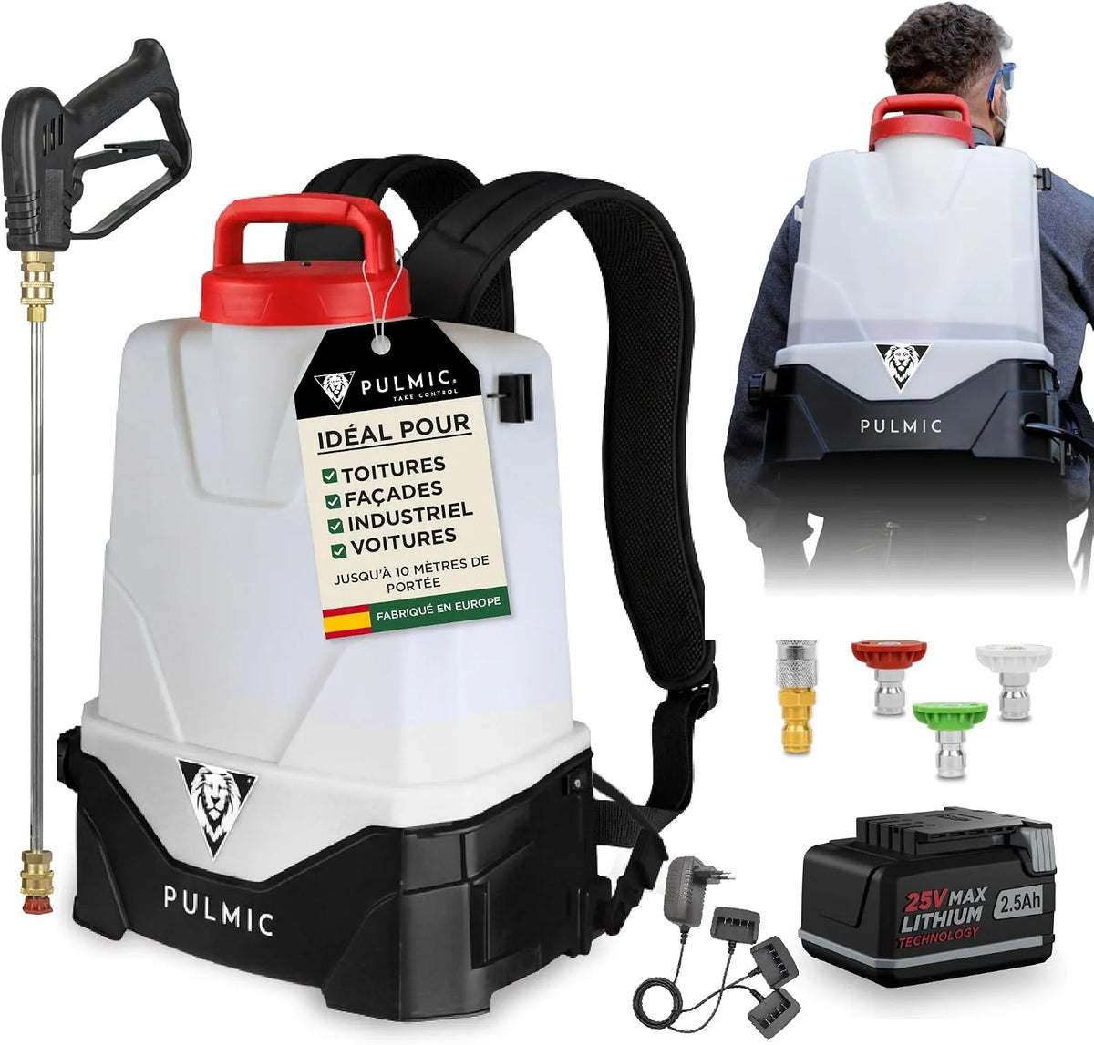 Pulv¨¦risateur ¨¤ pression et pulv¨¦risateur dorsal, 25 V, 15 L, avec batterie