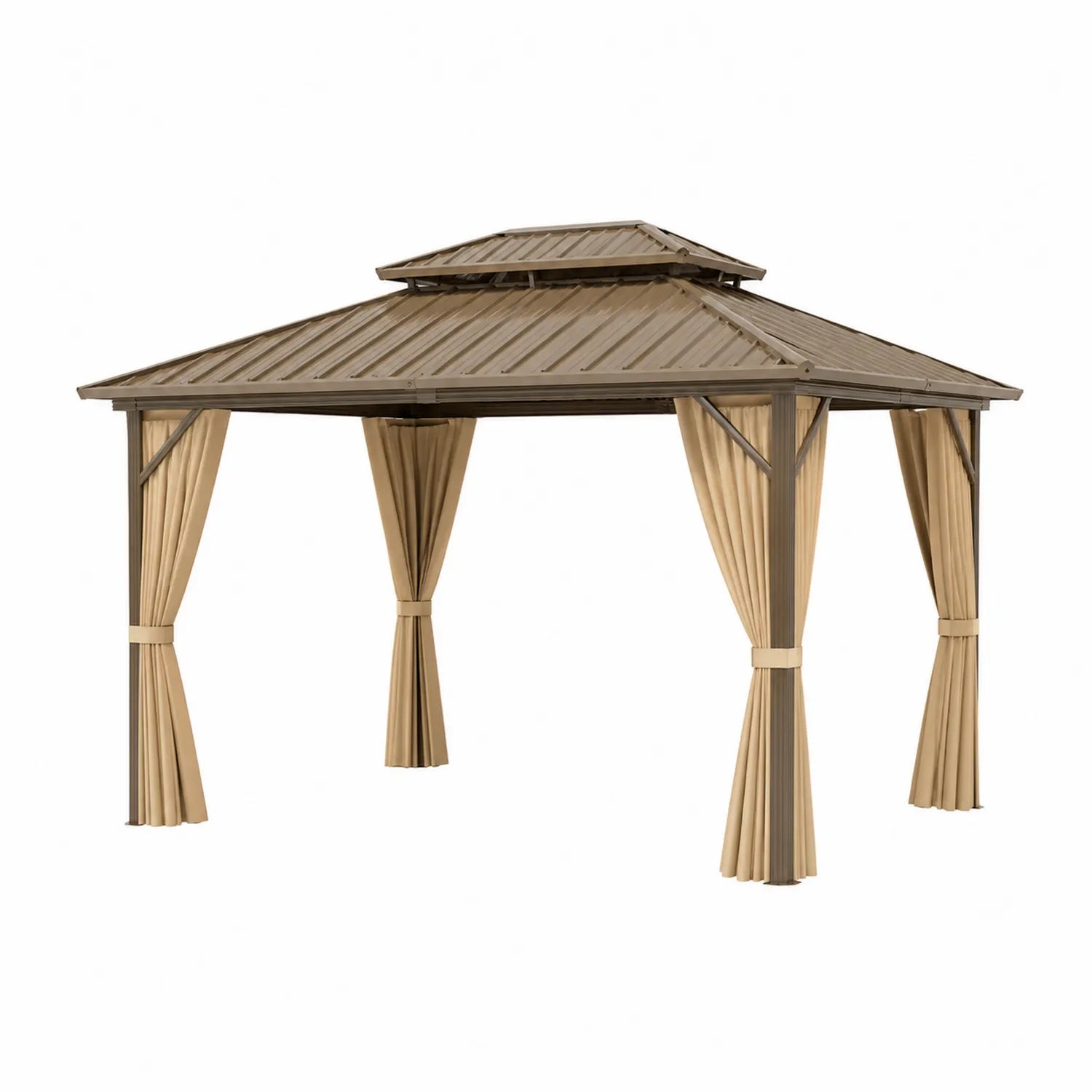 Tonnelle en aluminium avec toit en acier galvanisé et rideaux en polyester 3x4m