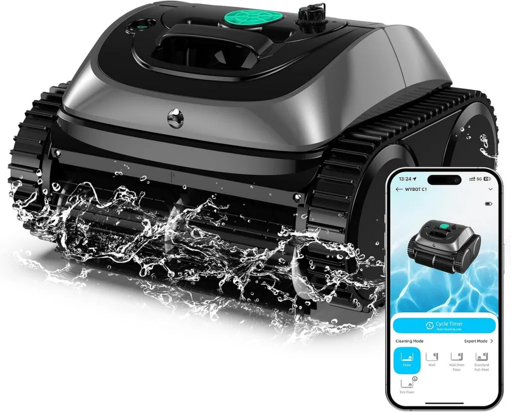 Robot de Piscine WYBOT C1 avec Navigation Intelligente, Nettoyeur Automatique pour Sols et Parois, Autonomie 150 Min, 150m2, Vert Gris
