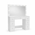 Coiffeuse blanche avec miroir éclairé LED et tiroirs