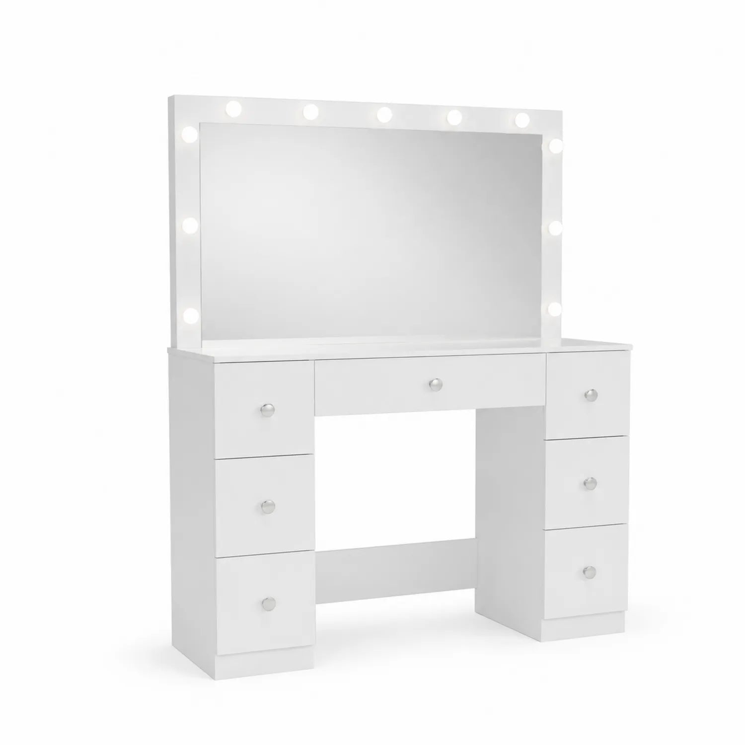Coiffeuse blanche avec miroir éclairé LED et tiroirs