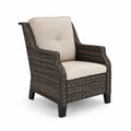 Fauteuil d'extérieur en résine tressée brun avec coussins en polyester beige