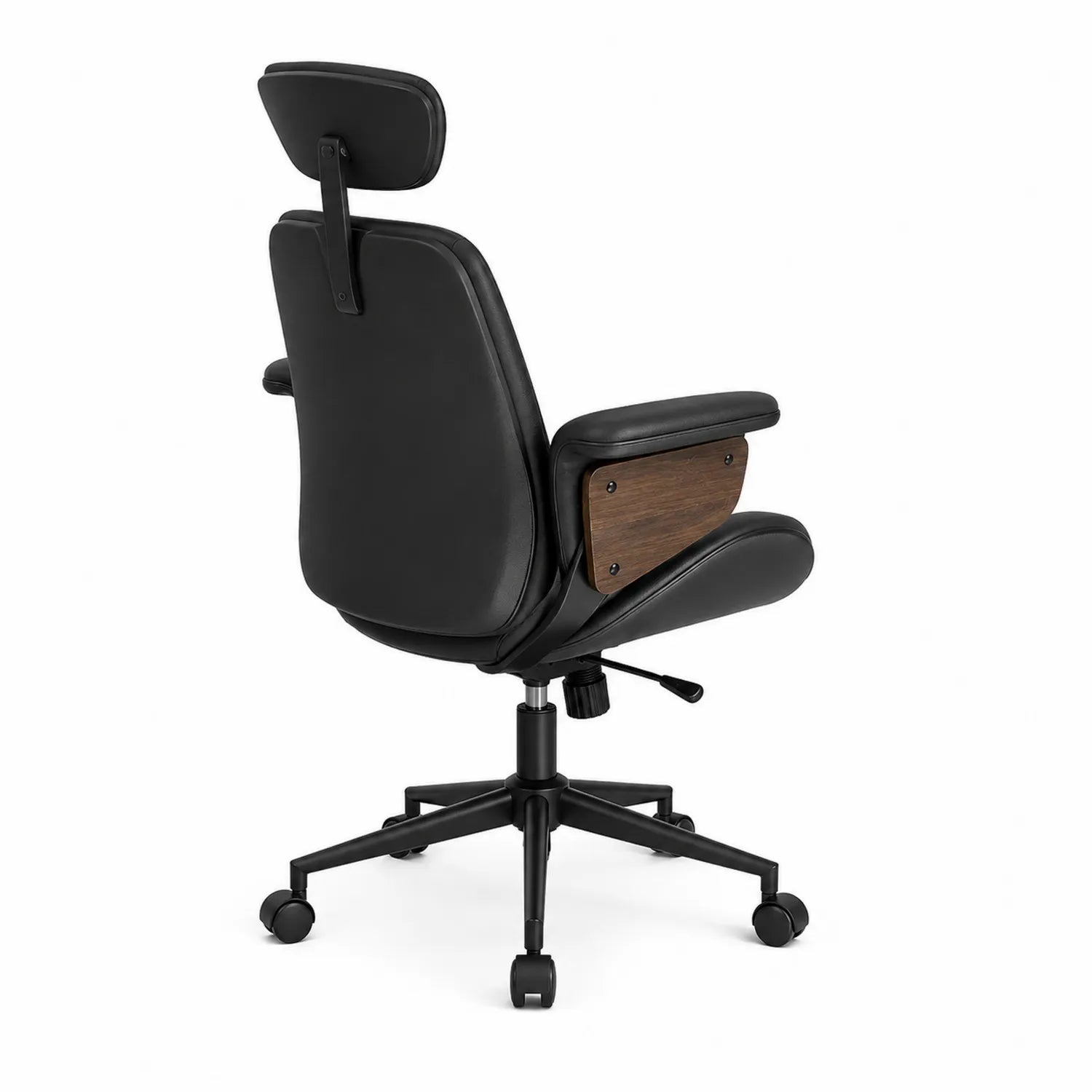 Chaise de bureau en cuir synthétique noir et bois