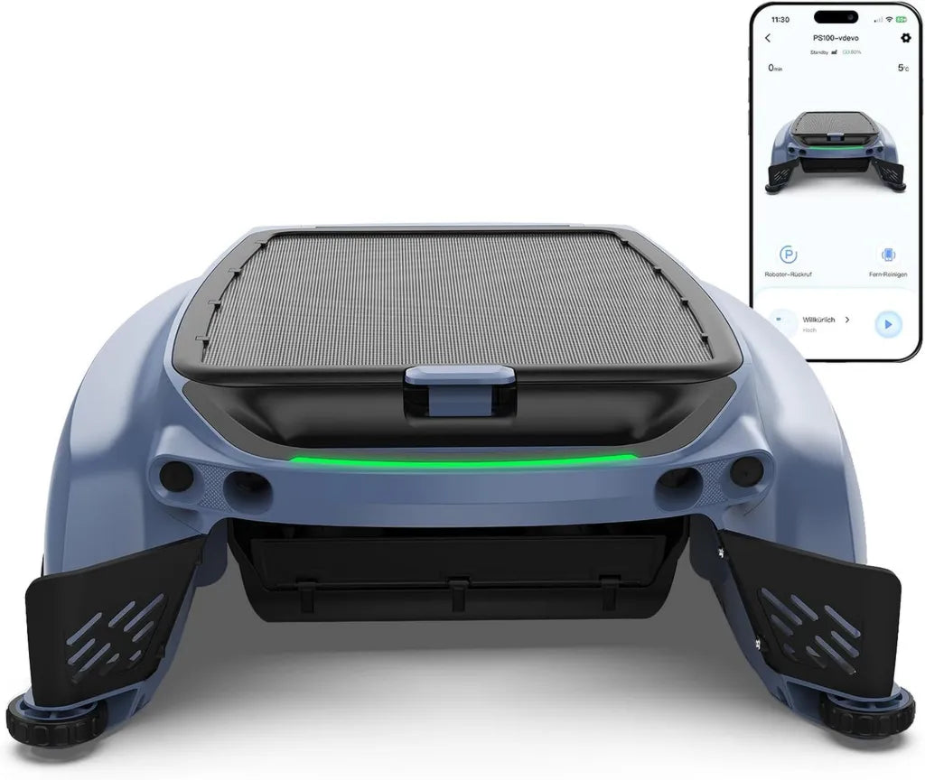 Aspirateur Solaire pour Piscine PS100, Robot Sans Fil avec Contr?le via Application, Nettoyage Automatique 24/7, Grand Panier de 6 L, Chargement Solaire et ¨¦lectrique, ¨¦vitement Intelligent des Obstacles