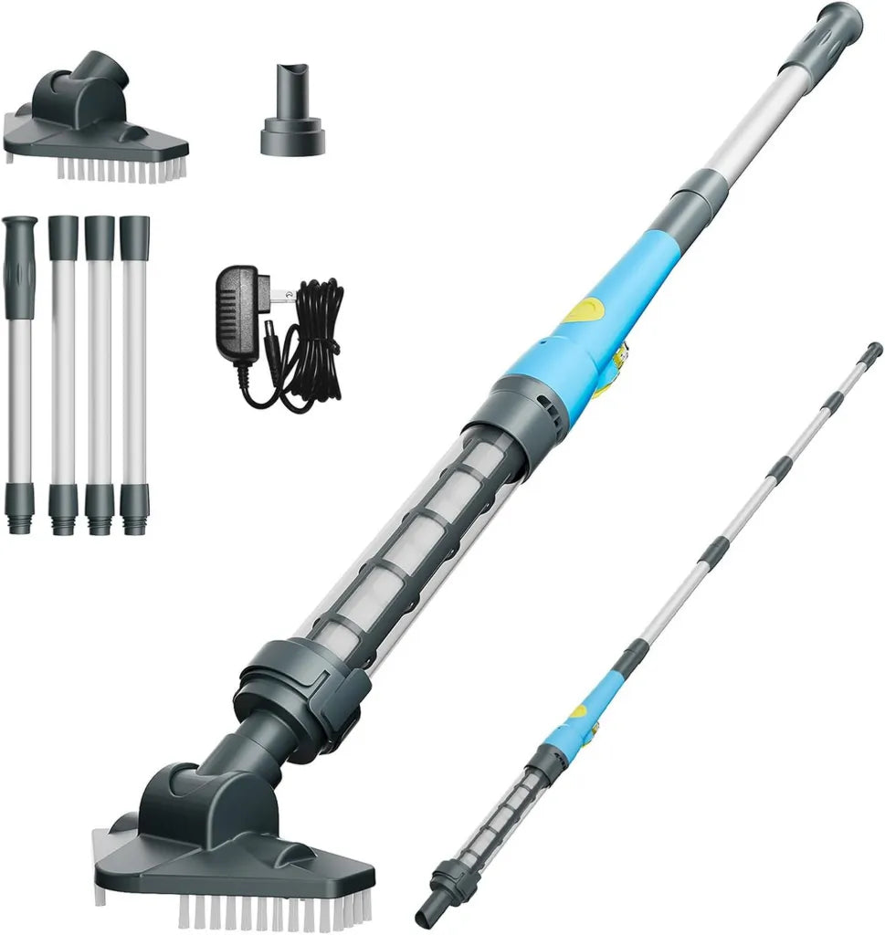 Aspirateur de Piscine Sans Fil avec Autonomie de 60 Min, Nettoyeur Manuel avec Manche T¨¦lescopique pour Spa et Piscine