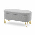 Banc ovale en tissu bouclé avec pieds en métal doré