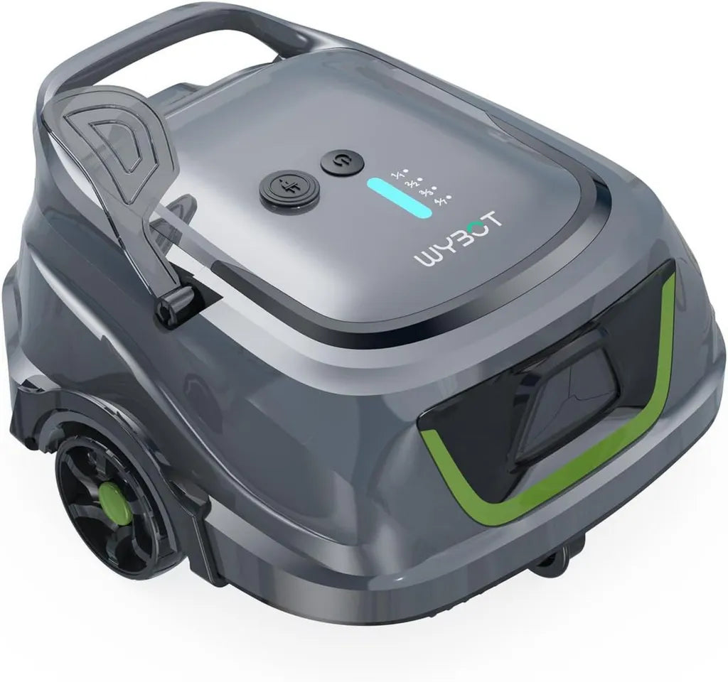Robot de Piscine Sans Fil WYBOT A1/OS2010 avec Autonomie de 120 Min, Double Filtration et LED, Recharge Rapide 2,5h, 4 Modes pour Piscines Hors-Sol, Vert Sauge