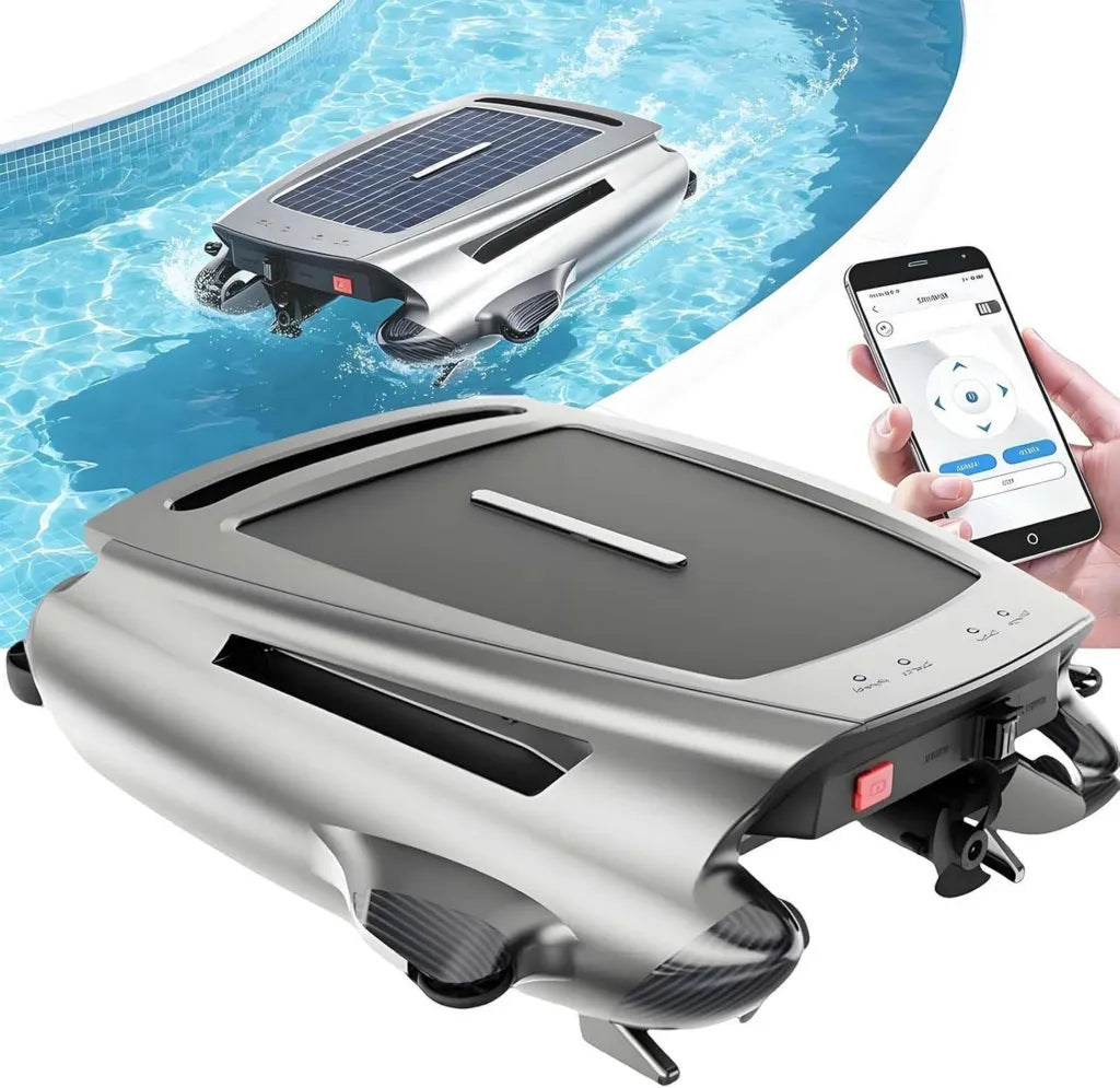 Robot Skimmer Solaire Intelligent pour Piscine, Application de Contr?le, ¨¦conomie d'¨¦nergie, Nettoyage Jour et Nuit, Filtration 450 ¦Ìm