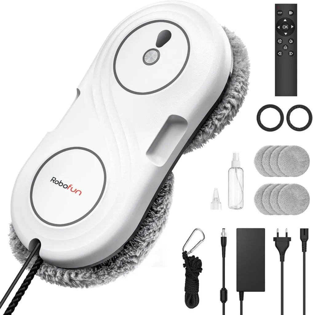 Robot De Nettoyage de Vitres Robofun, Ultra-Fin 63 mm, Moteur Puissant, D¨¦tection Intelligente, 3 Modes, Compatible Toutes Fen¨ºtres
