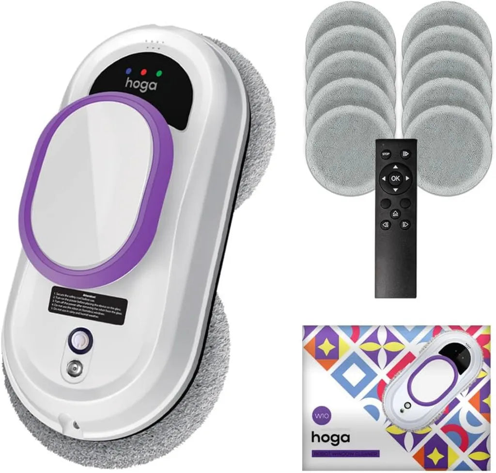Robot lave-vitres HOGA W10 avec s¨¦curit¨¦ renforc¨¦e, t¨¦l¨¦commande et 10 lingettes - Nettoyage automatique efficace