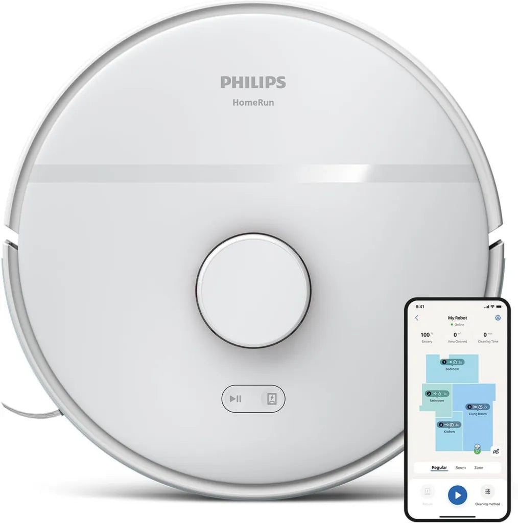 Aspirateur Robot Philips S¨¦rie 2000 - Aspiration et Lavage 2-en-1, Station de Charge, Mode Boost pour Tapis, Navigation LDS, Application Homerun, 2700 Pa, Autonomie 130 Min, Blanc