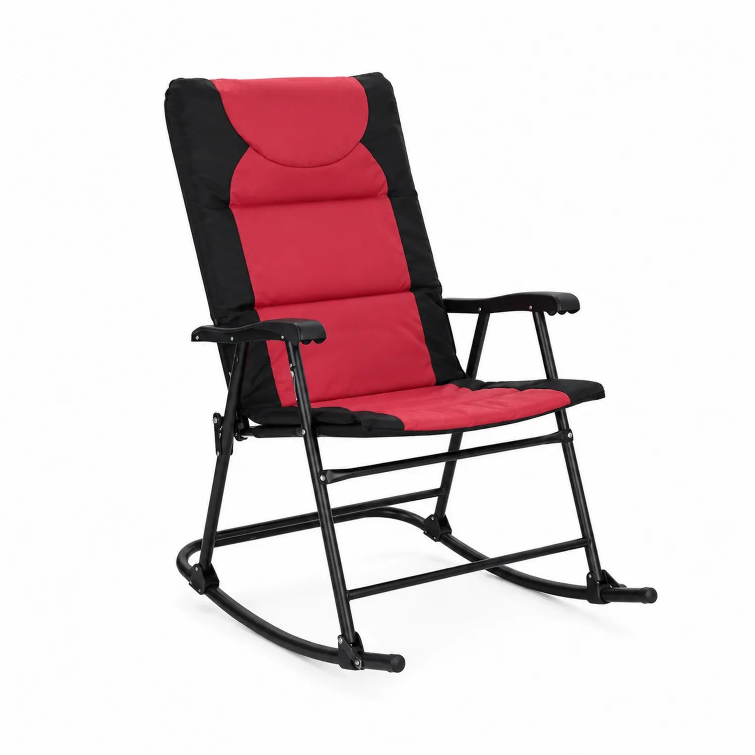 Chaise à bascule pliante en acier et polyester rouge et noir