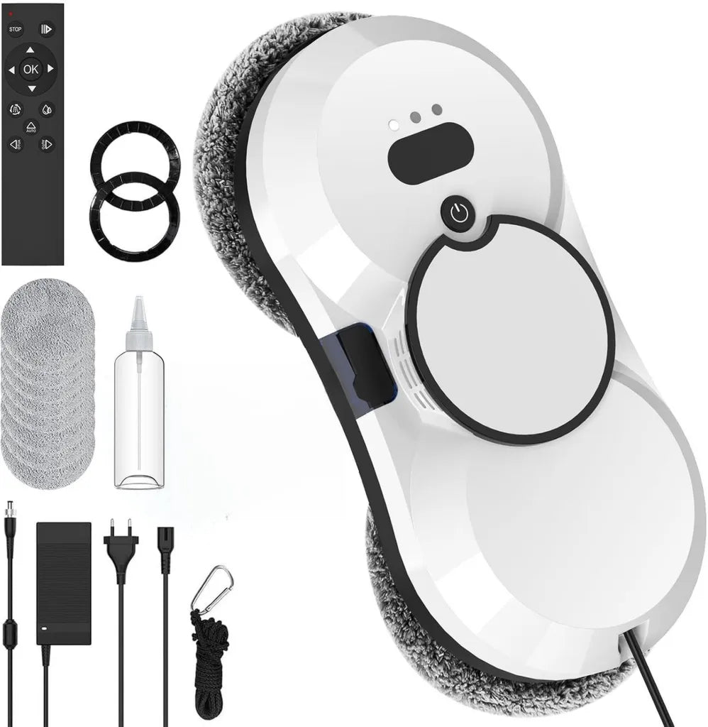 Robot lave-vitres intelligent, 5600Pa, modes de nettoyage multiples, d¨¦tection de bord avanc¨¦e, t¨¦l¨¦commande incluse, 10 chiffons pour toutes surfaces