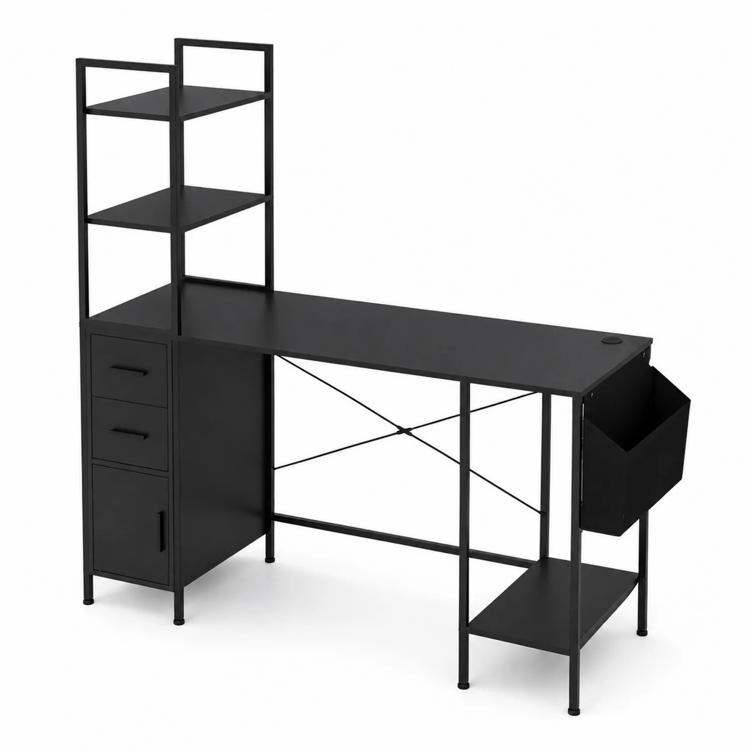 Bureau en métal noir avec étagères et tiroirs 120 cm