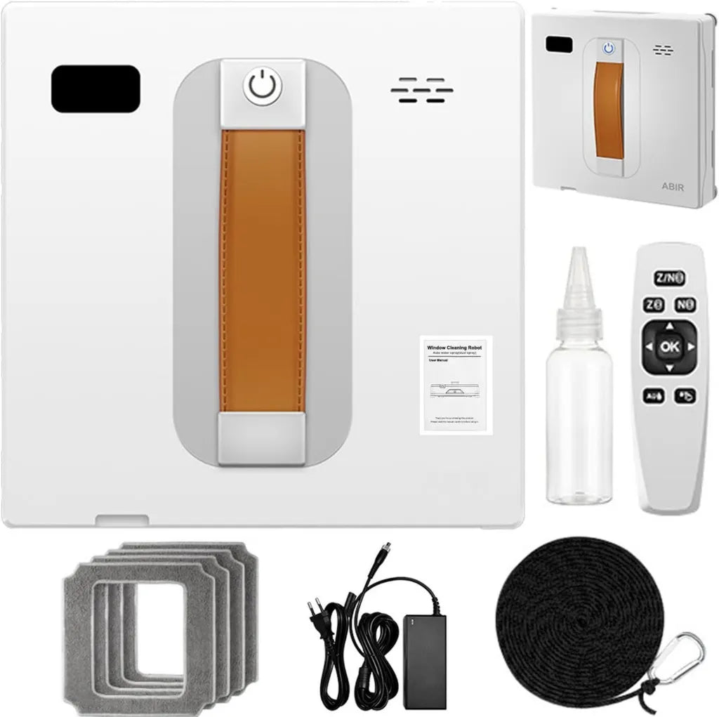 Robot lave-vitres ¨¦lectrique 3000Pa avec t¨¦l¨¦commande et application, pulv¨¦risation d'eau, 5 accessoires, planification intelligente