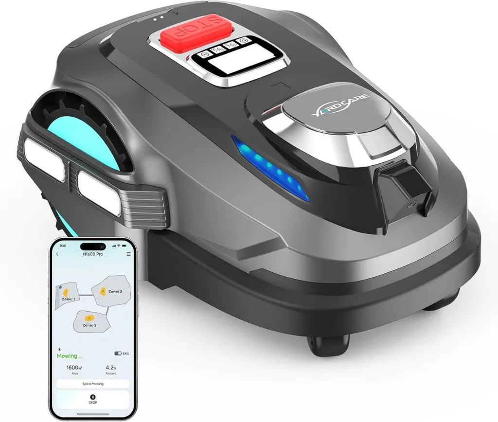 Robot Tondeuse YARDCARE N1600PRO, Navigation Avanc¨¦e RTK avec D¨¦tection 3D, ¨¦vitement Automatique d'Obstacles, Surface Jusqu'¨¤ 1600 m2, Application Mobile et Recharge Intelligente