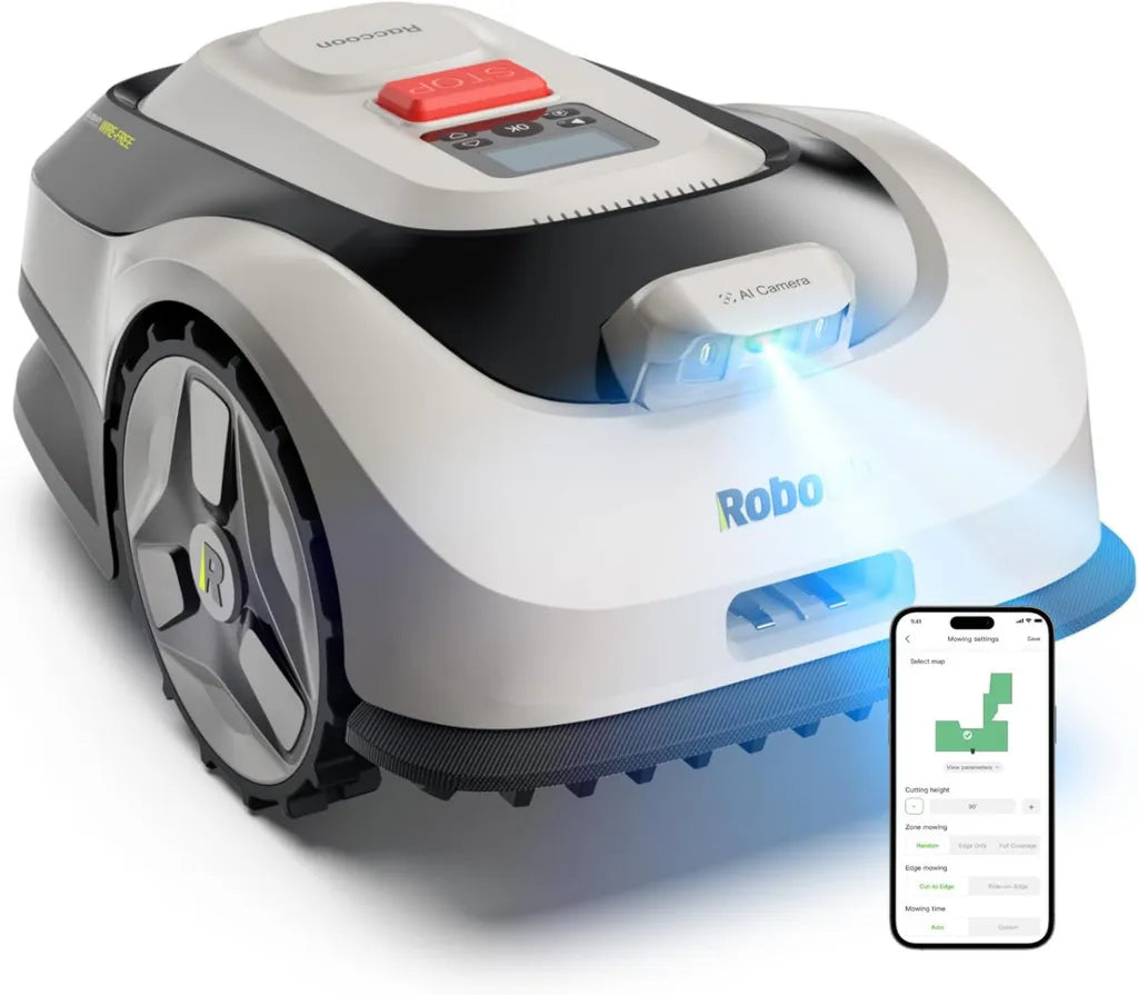 Kit Robot Tondeuse Raccoon 2 SE avec Syst¨¨me de Navigation - 600m2, Vision sans RTK, Pr¨ºt ¨¤ l'emploi, Tonte en U, Recharge Rapide 5Ah, Autonomie 150min