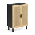 Buffet en bois noir et naturel avec portes en rotin