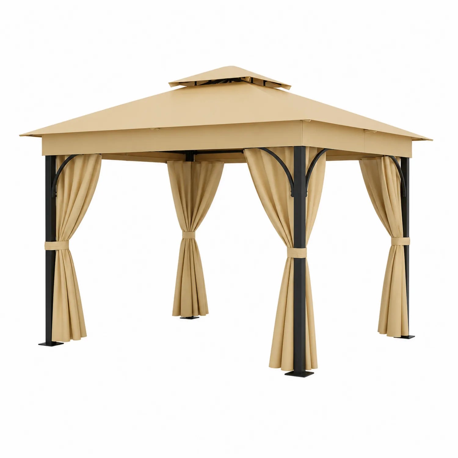 Tonnelle de jardin en acier avec toit et rideaux en polyester 300x300x260 cm