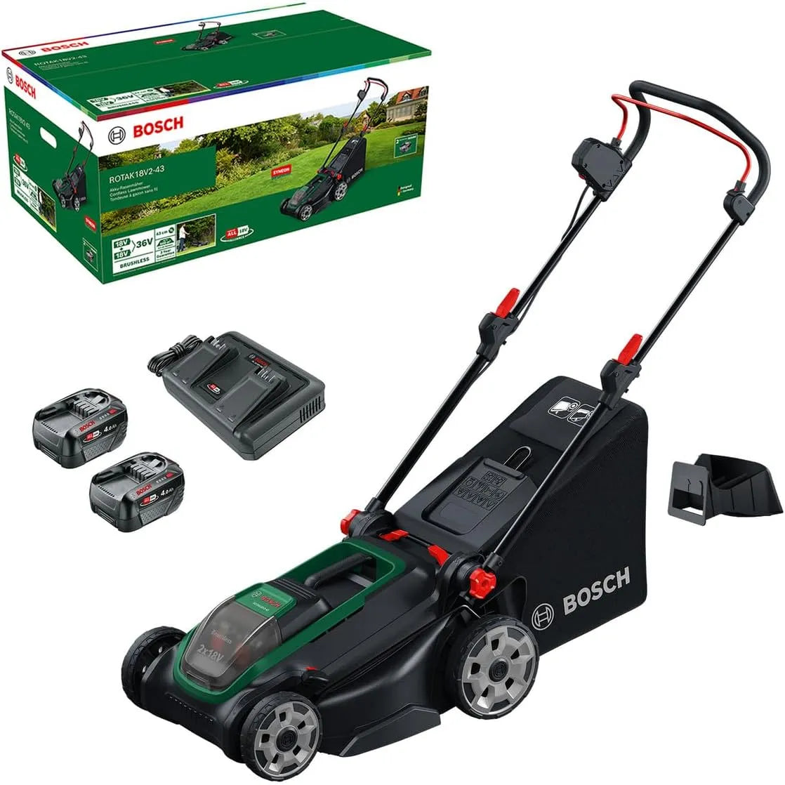Bosch ROTAK18V2-43 Tondeuse ¨¤ gazon pour une coupe r¨¦guli¨¨re lors de l'entretien du jardin