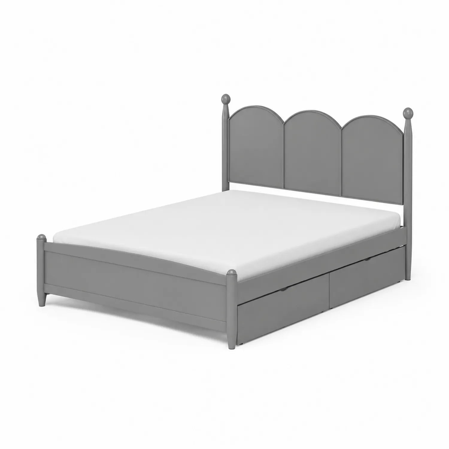 Lit en bois gris avec tiroirs de rangement