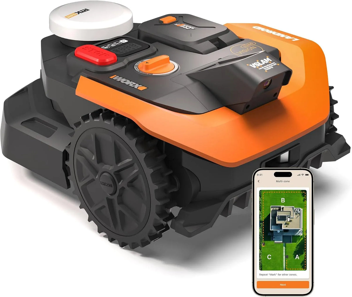 WORX WR305E Tondeuse ¨¤ gazon, sans fil, commande via application, 500 m, pour l'entretien automobile