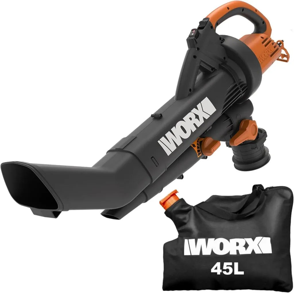 Souffleur Aspirateur Broyeur WORX 3000W 3-en-1, 335 km/h, 600 m3/h, Sac 45L, Vitesse Ajustable, L¨¦ger et Compact