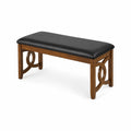 Banc en bois avec assise en cuir synthétique noir