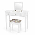 Coiffeuse en Bois avec Miroir et Tabouret Blanc