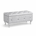 Banc coffre en cuir PU argenté et pieds métalliques