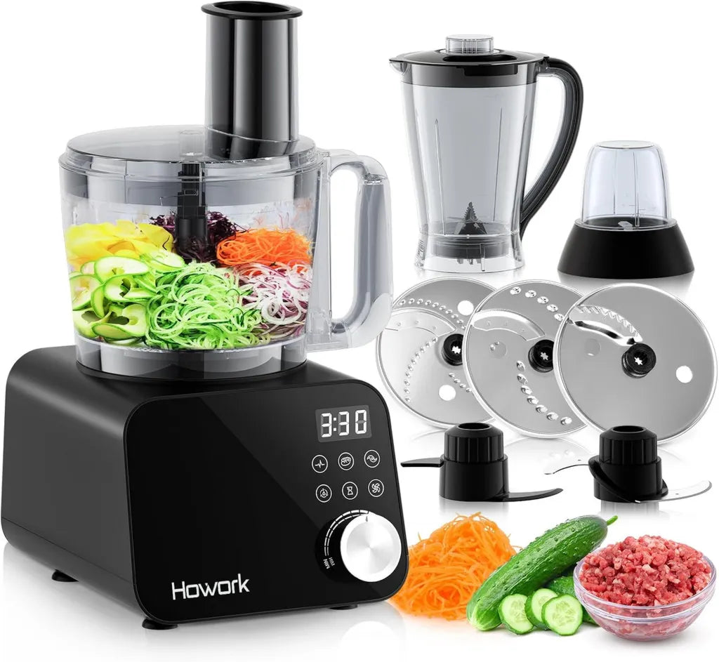 Robot culinaire multifonction 1500W Howork, grande capacit¨¦, acier inoxydable noir