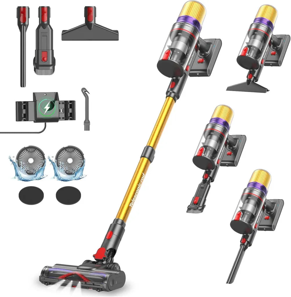 Aspirateur Balai V16 Sans Fil 55Kpa, 600W, 80 Min - Puissance Maximale avec ¨¦cran LED, Mode Auto, Brosse Sp¨¦ciale Tapis et Poils d'Animaux