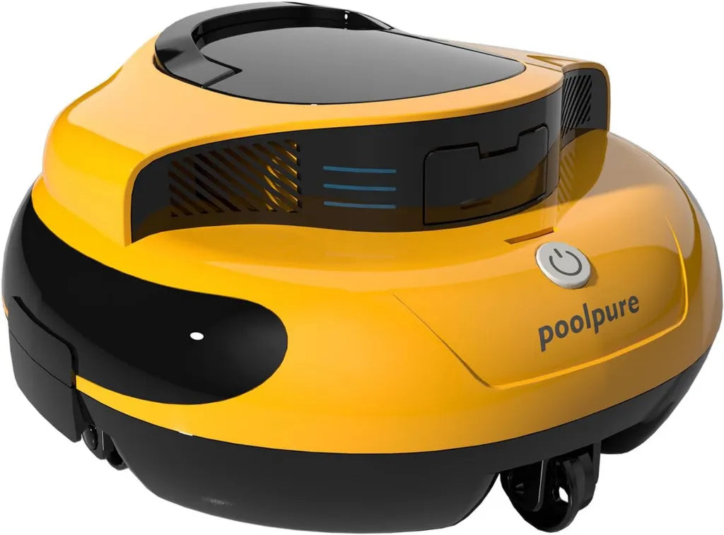 Robot de Piscine POOLPURE Efficace - 100 Min de Nettoyage - Double Moteur - LED Int¨¦gr¨¦es - Stationnement Automatique - IPX8 - Aspirateur Sans Fil - Jaune