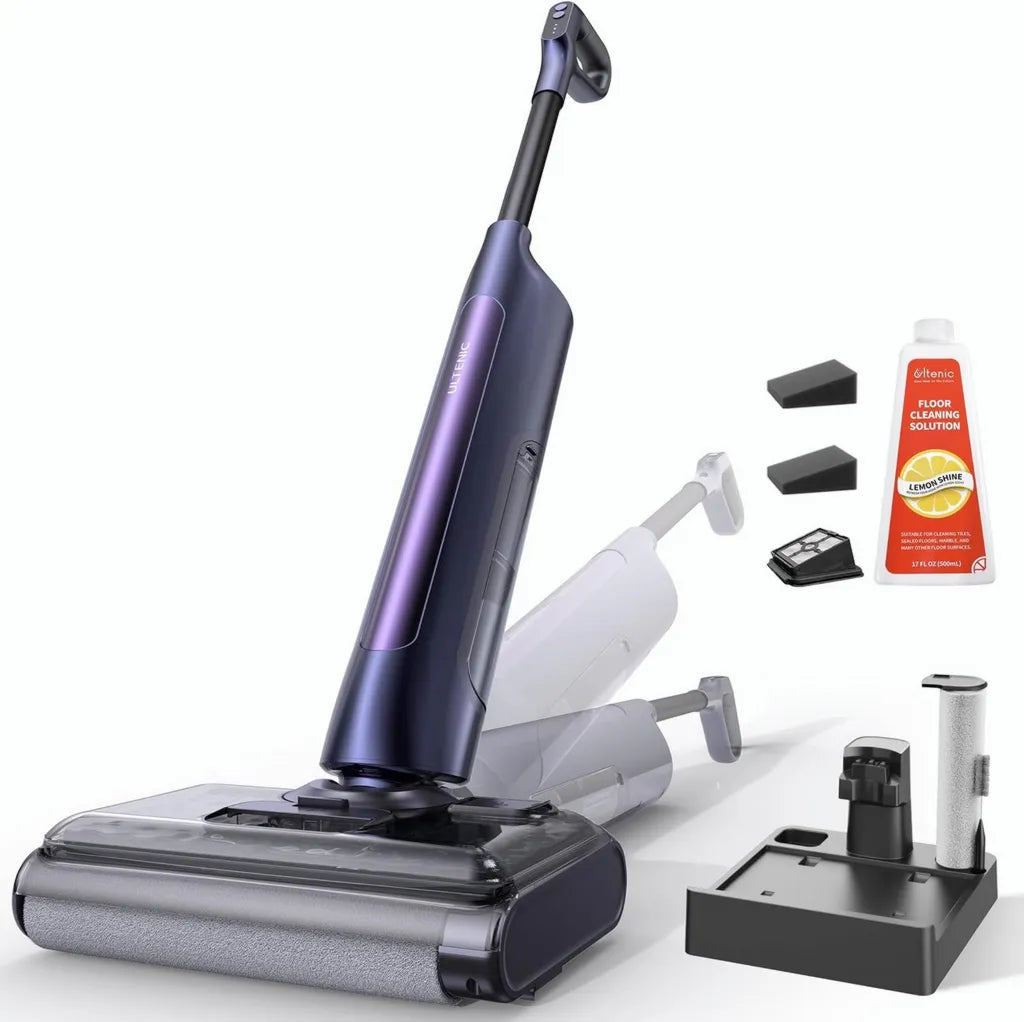 Aspirateur Laveur Ultenic AC1 avec Auto-Nettoyage pour Sols Durs, 55 Min, Blanc/Noir