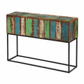 Console en Bois Recyclé Multicolore avec Pieds en Métal