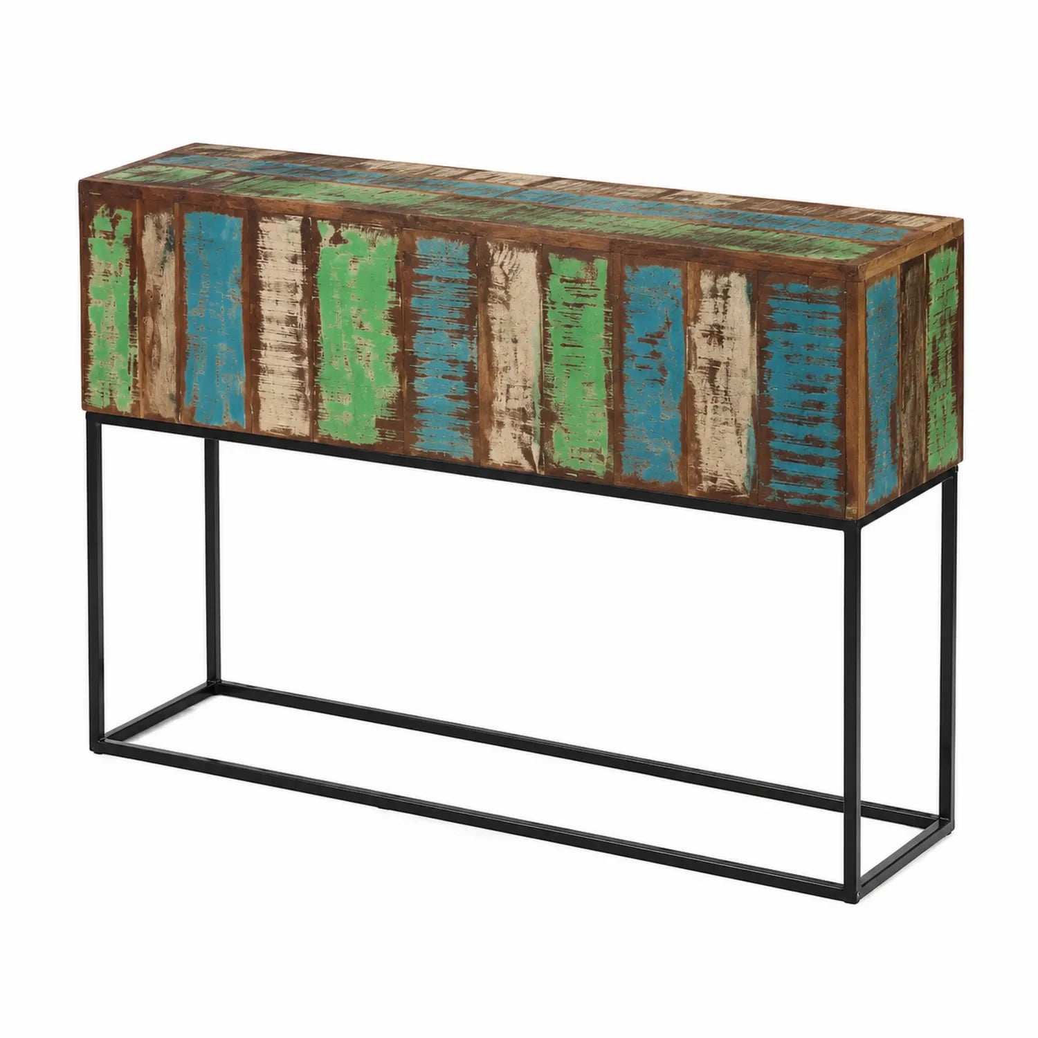 Console en Bois Recyclé Multicolore avec Pieds en Métal