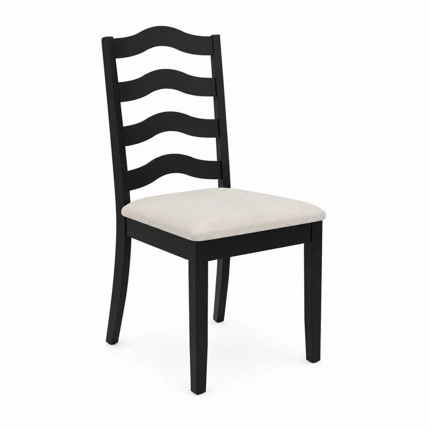 Chaise en bois noir avec assise en tissu polyester beige