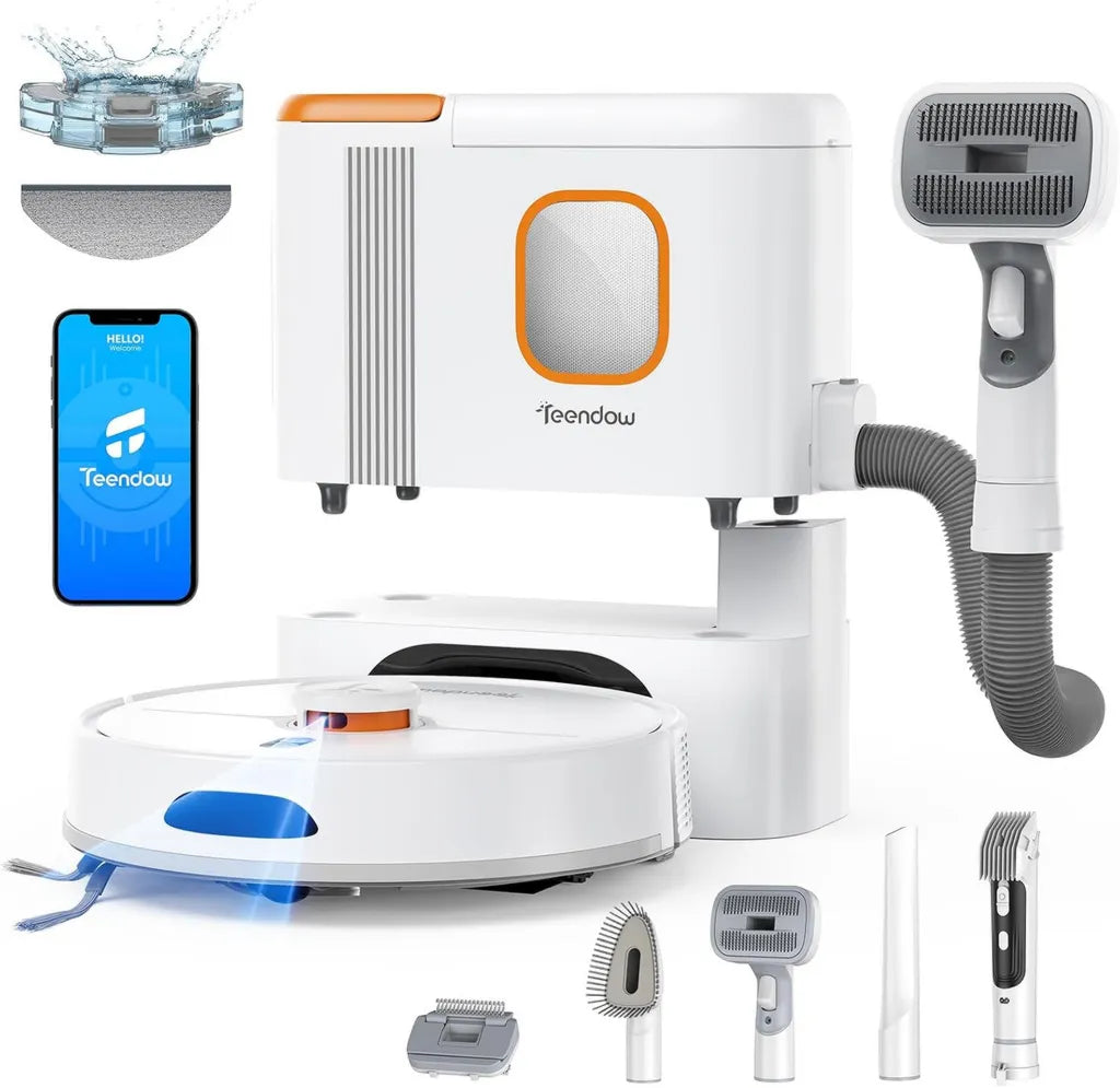 Aspirateur Robot Teendow D20S Max+ 8000 Pa avec Station et Accessoires Animaux, Navigation LiDAR, Commande Vocale