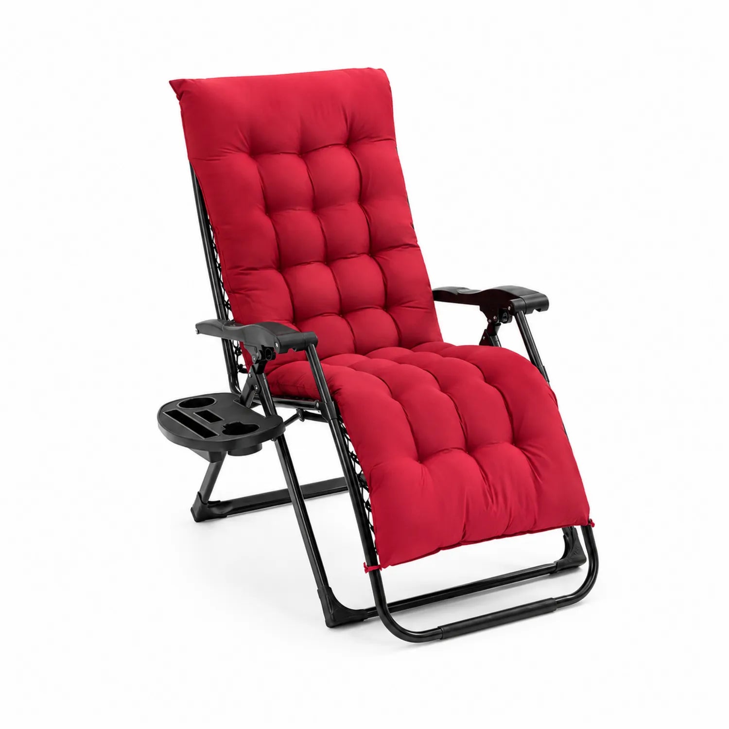 Chaise d'extérieur en métal avec coussin rouge