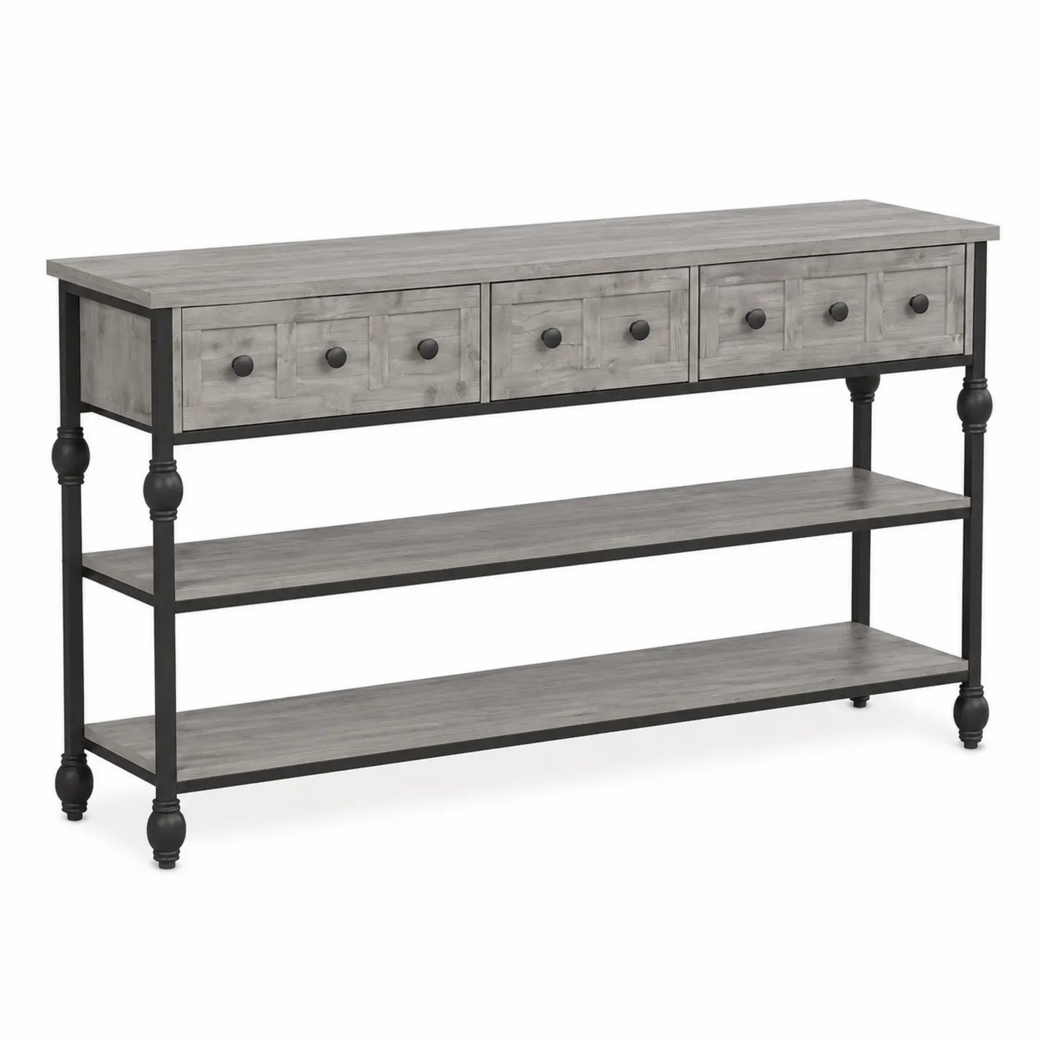 Console en Bois et Métal avec Tiroirs et Étagères