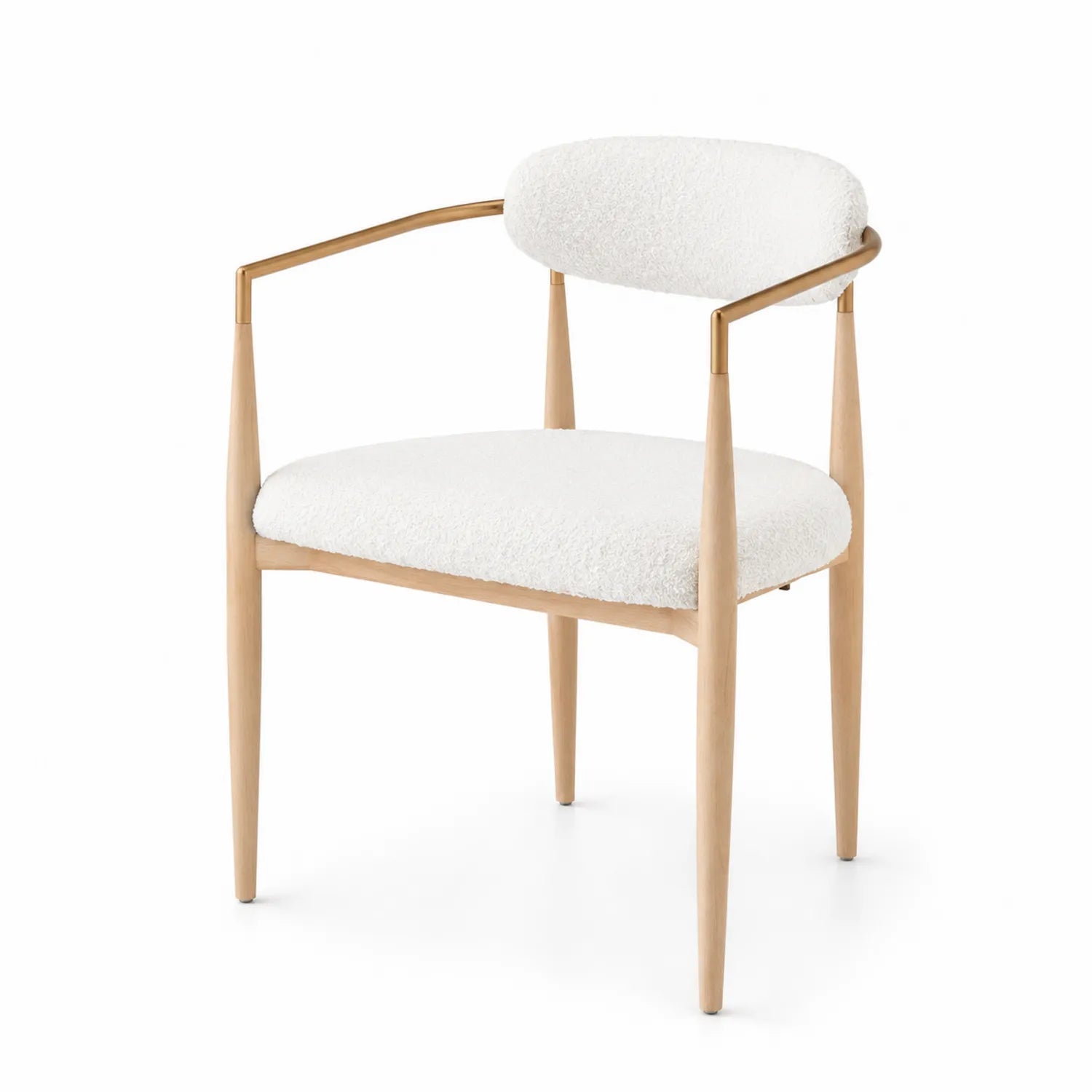 Chaise en bois et métal avec tissu bouclé blanc