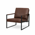 Fauteuil en cuir marron avec structure en acier noir